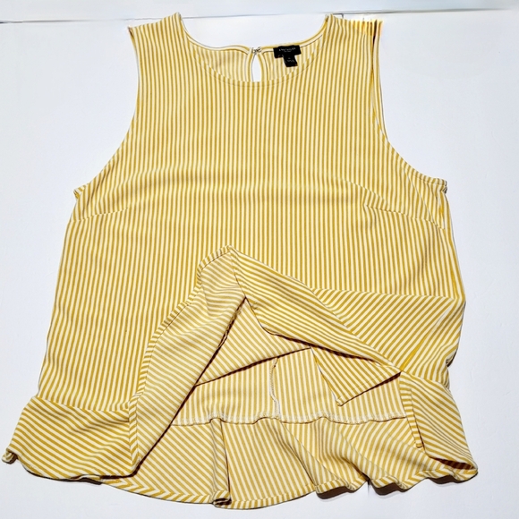 Ann Taylor Factory Peplum Yellow & White Striped Sleeveless Top (XL) - Picture 5 of 8